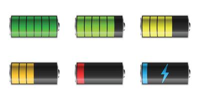Realistic alkaline battery set icon in flat style. Different size accumulator illustration on isolated background. Accumulator recharge sign business concept. vector