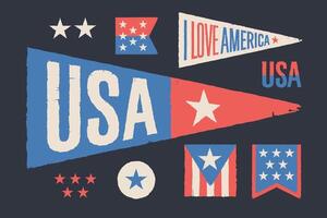 Set symbols USA. Vintage retro graphic flag, pennant vector