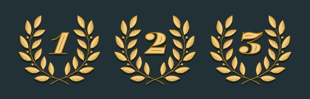 Laurel wreath icon with number One, Two, Three vector