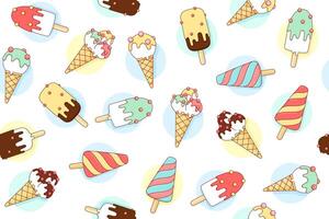 Colorful seamless pattern with ice cream different pastel color in line graphic vector