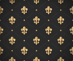 Seamless gold pattern with fleur-de-lys on a dark black background. Illustration. vector
