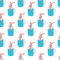 Drink more water. Seamless Pattern with Bottle and straw. Glass for drinking. flat illustration. vector