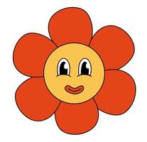 Retro 70s 60s 80s Hippie Groovy cute Red Flower. Smiling face. Flower power element. illustration isolated on a white background. vector