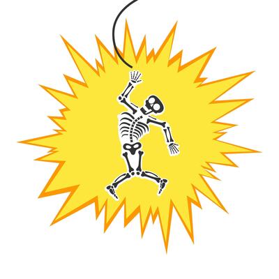 Skeleton electric shock by high voltage or lighting electrocuted caution silhouette flat style design illustration.
