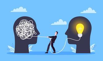 Unravel business chaos process with tangle difficult problem mess business concept flat style design illustration. vector