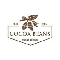 Vintage cocoa bean, cocoa plant logo icon template vector