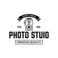 Vintage Camera Photography Label, Logo Template with Retro Typography. vector