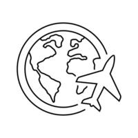 Travel around world icons set. International tourism. Planet map navigation. Customizable thin line symbols. Isolated outline illustrations. Editable stroke vector