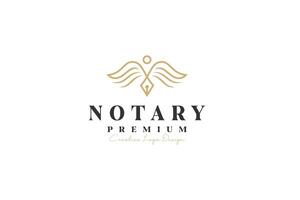 people pen notary logo icon design with wings graphic symbol for writer, author logo template vector