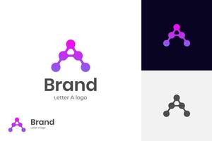 Letter A tech logo icon design with molecule dots graphic idea creative logo symbol for brand identity, initial artificial intelligence signs vector