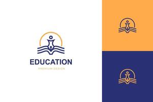 education and university logo icon design with people pen line graphic shape for Learning and study logo icon design vector