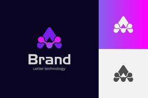 Letter A tech logo icon design with molecule dots graphic idea creative logo symbol for brand identity, initial artificial intelligence signs vector
