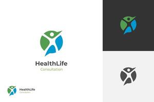 salud consulta logo icono diseño con alrededor paciente felicidad gráfico elemento símbolo para entrenador, doctor, salud vida consultar logo modelo vector