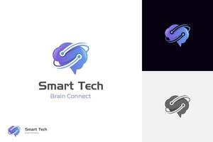 brain tech logo icon design with creative connect dot symbol. brain connection logo element. smart technology. brain hub logo design vector