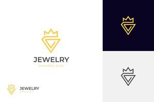 dorado lujo diamante real Rey logo icono diseño con corona gráfico símbolo para joyería logo modelo vector