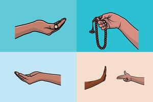 Collection of People Hands with Various Gestures illustration. People object icon concept. Different signs and emotions, hands representing. vector