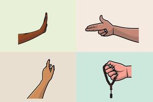 Collection of People Hands with Various Gestures illustration. People object icon concept. Different signs and emotions, hands representing. vector