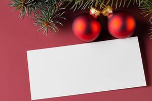Beautiful Mockup White Card with Christmas Ornaments, A Festive Touch for Your Holiday Greetings photo