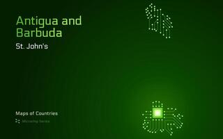 Antigua and Barbuda Map with a capital of St. John's Shown in a Microchip Pattern with processor. E-government. World Countries maps. Microchip Series vector