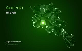 Armenia mapa con un capital de ereván mostrado en un pastilla modelo con procesador. gobierno electrónico. mundo países mapas pastilla serie vector