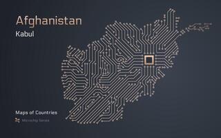 Afganistán mapa con un capital de Kabul mostrado en un pastilla modelo con procesador. gobierno electrónico. mundo países mapas pastilla serie vector