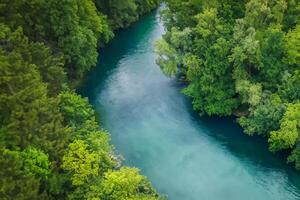 Breathtaking Landscape A Beautiful River Winds Through Charming Air and Lush Trees, Offering a Serene and Picturesque Escape into Nature's Tranquil and Verdant Embrace photo