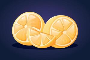 Slice of cut ripe yellow lemon. isolated citrus sour fruit. vector