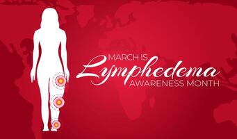 March is Lymphedema Awareness Month Red Background Illustration with Pain vector
