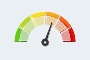 Realistic speedometer with arrows and glass dashboard indicators. Concept of speed, risk and rating levels. vector