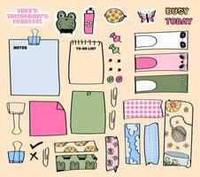 Collection of cute journal elements and stickers. vector