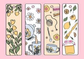 Tea time patterns on bookmark templates collection. vector