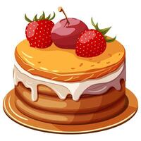 Chocolate cream cake with white icing decorated with strawberries. Illustration on a white background. vector
