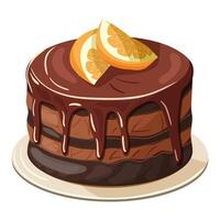 Chocolate cake with chocolate cream decorated with orange slices. Illustration on a white background. vector