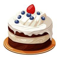 Chocolate cream cake decorated with strawberries and blueberries. Illustration on a white background. vector