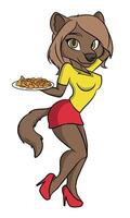 Brown Mongoose cartoon sexy mascot server fast food female wild animal character vector