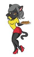 negro gato dibujos animados sexy mascota servidor rápido comida hembra mascota animal personaje vector