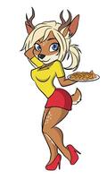 Elk cartoon sexy mascot server fast food female animal character vector