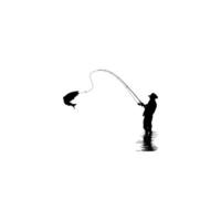 Silhouette of the Fisherman or Angler Catch Fish, can use for Art Illustration, Logo Gram, Sticker, or Graphic Design Element vector
