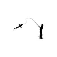 Silhouette of the Fisherman or Angler Catch Fish, can use for Art Illustration, Logo Gram, Sticker, or Graphic Design Element vector