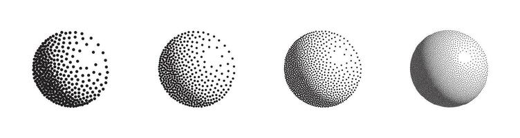 Dotwork 3D Spheres set. Grain texture effect vector