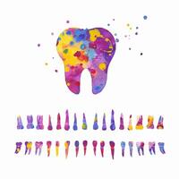 Tooth and Dental Row. colorful watercolor illustration vector