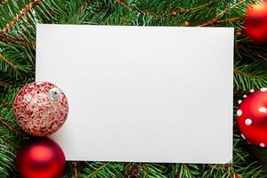 Beautiful Mockup White Card with Christmas Ornaments, A Festive Touch for Your Holiday Greetings photo