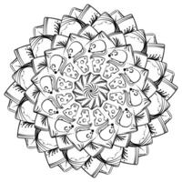 Mandala with mouse and cheese, abstract coloring page for creativity and design vector