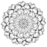 Mandala with mouse and cheese, abstract coloring page for creativity and design vector