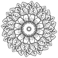 Mandala with flower and leaves, natural coloring page for creative activity or creating a postcard vector