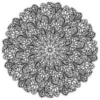 Mandala with doodle flowers, leaves and swirls, abstract coloring page with symmetrical patterned motifs vector