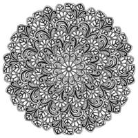 Mandala with doodle flowers, leaves and swirls, abstract coloring page with symmetrical patterned motifs vector