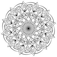 Mandala with mouse and cheese and sharp petals, creative coloring page for kids activity vector