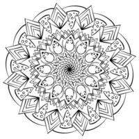 Mandala with mouse and cheese and sharp petals, creative coloring page for kids activity vector