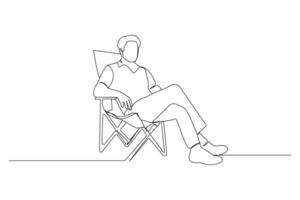 Man sitting on a chair continuous line art drawing. vector